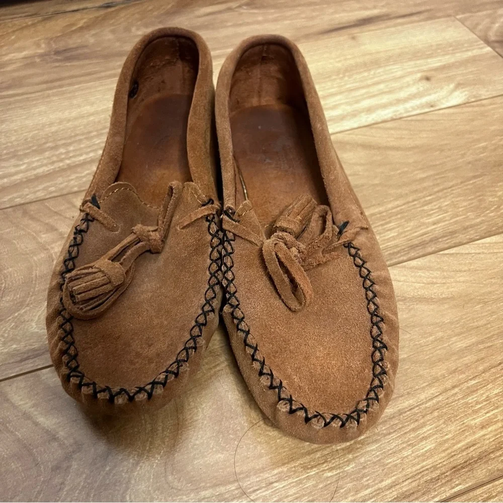 Peace Moccasins Women’s Brown Suede Moccasins Size 8.5 | Leather Tassel Loafers - Picture 2 of 6